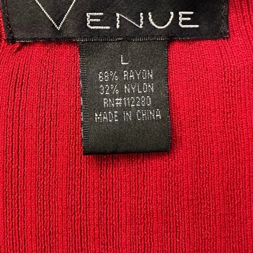 Venue cardigan sweater.  Red Size large.  68 % rayon.  32% Nylon